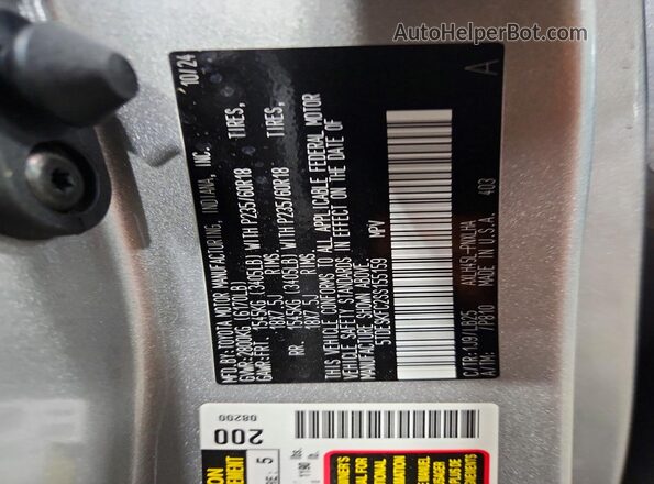 5TDESKFC2SS155159 2025 TOYOTA SIENNA Silver VIN կոդի պիտակի տեսք
