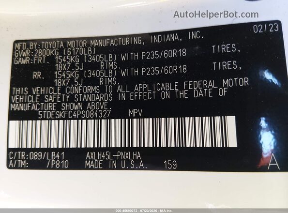 5TDESKFC4PS084327 2023 TOYOTA SIENNA White Вид підкапотного простору