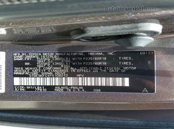 5TDESKFC4PS108013 2023 TOYOTA SIENNA Gray VIN sticker view