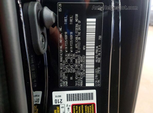 5TDESKFC4TS262067 2026 TOYOTA SIENNA Black Widok naklejki z numerem VIN