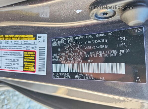 5TDESKFC8SS157708 2025 TOYOTA SIENNA Gray Սալոնի 360 աստիճան տեսք