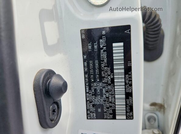 5TDFZRBH1LS048311 2020 TOYOTA HIGHLANDER White Widok wnętrza 360 stopni