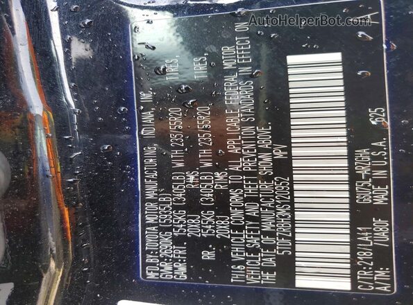 5TDFZRBH3MS120952 2021 TOYOTA HIGHLANDER Черный Вид наклейки с VIN-кодом