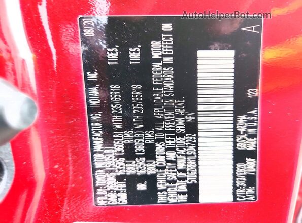5TDGZRBH1LS047292 2020 TOYOTA HIGHLANDER Red Панорамний вид салону 360°