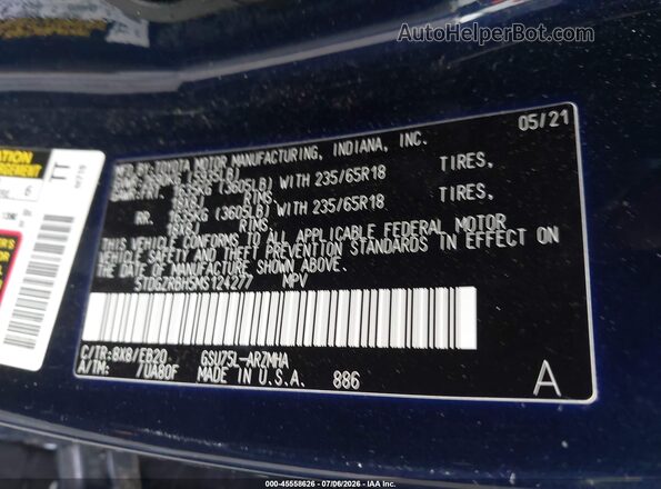 5TDGZRBH5MS124277 2021 TOYOTA HIGHLANDER Blue Widok komory silnika
