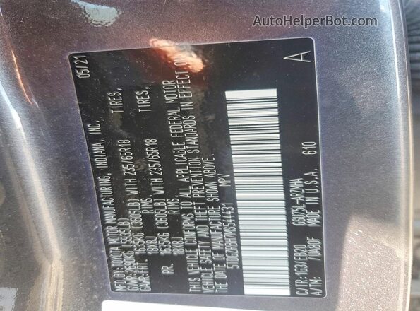 5TDGZRBH7MS544431 2021 TOYOTA HIGHLANDER Серый Вид наклейки с VIN-кодом