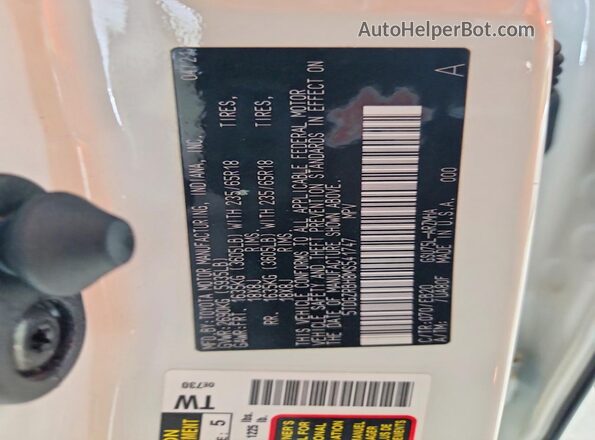 5TDGZRBH8MS541747 2021 TOYOTA HIGHLANDER White Вид наклейки з VIN-кодом