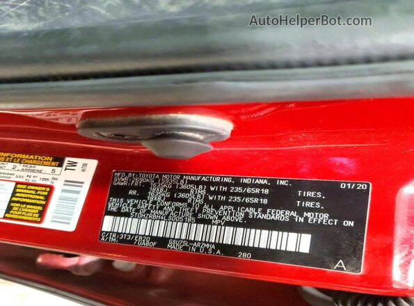 5TDHZRBH4LS005185 2020 TOYOTA HIGHLANDER Red Вид наклейки з VIN-кодом