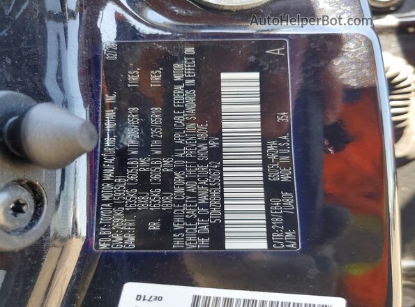 5TDHZRBH6LS506742 2020 TOYOTA HIGHLANDER Black VIN sticker view