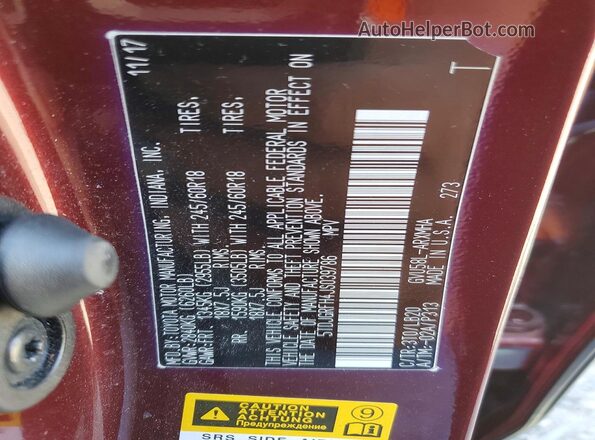 5TDJGRFH4JS039786 2018 TOYOTA HIGHLANDER Burgundy VIN կոդի պիտակի տեսք