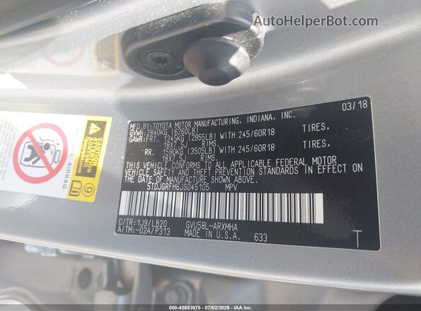 5TDJGRFH6JS045105 2018 TOYOTA HIGHLANDER HYBRID Silver Вид підкапотного простору