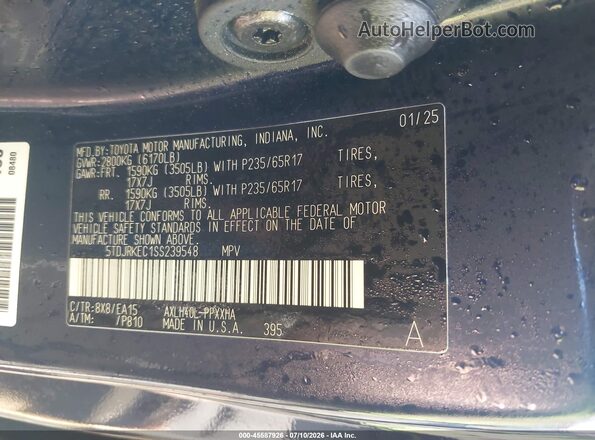 5TDJRKEC1SS239548 2025 TOYOTA SIENNA Black Շարժիչի բաժամունքի տեսք