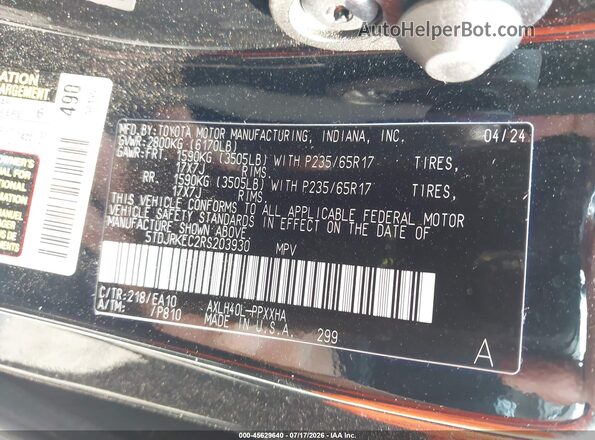 5TDJRKEC2RS203930 2024 TOYOTA SIENNA Black Вид підкапотного простору
