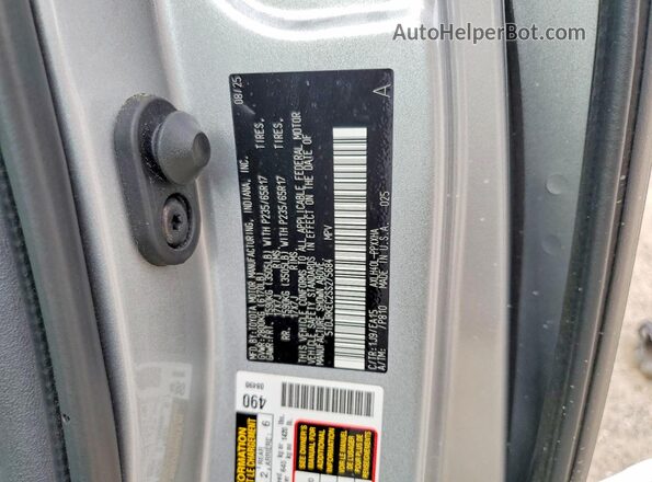5TDJRKEC2SS275684 2025 TOYOTA SIENNA Gray VIN կոդի պիտակի տեսք