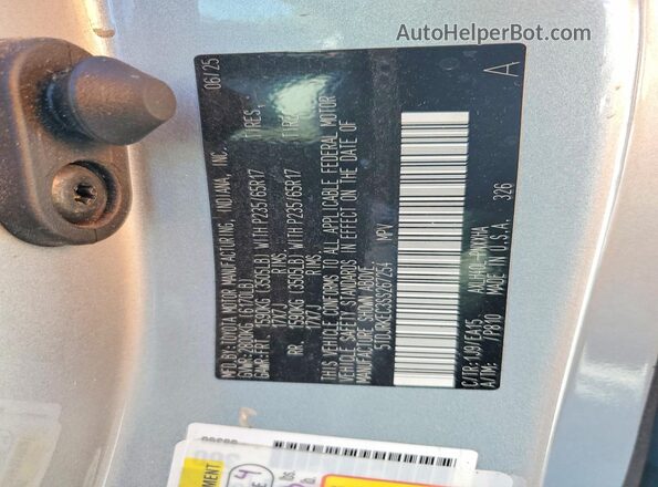 5TDJRKEC3SS267254 2025 TOYOTA SIENNA Silver Widok naklejki z numerem VIN