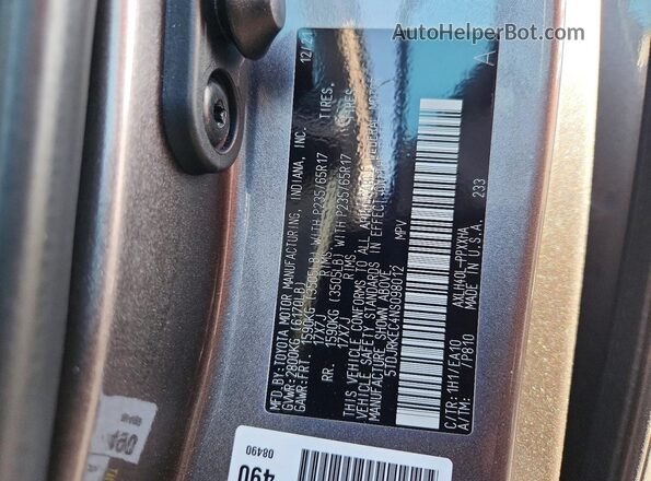 5TDJRKEC4NS098012 2022 TOYOTA SIENNA Серый Вид наклейки с VIN-кодом
