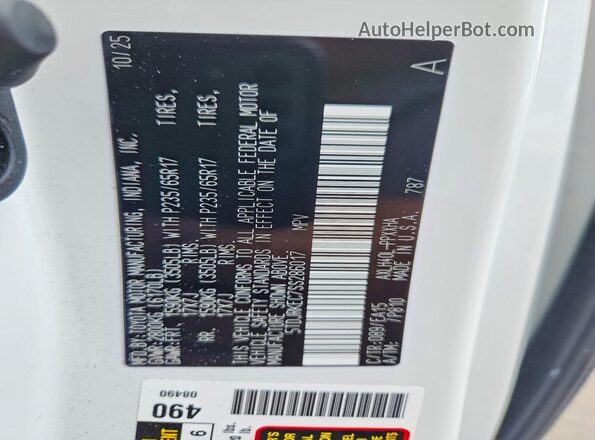 5TDJRKEC7SS286017 2025 TOYOTA SIENNA White VIN sticker view