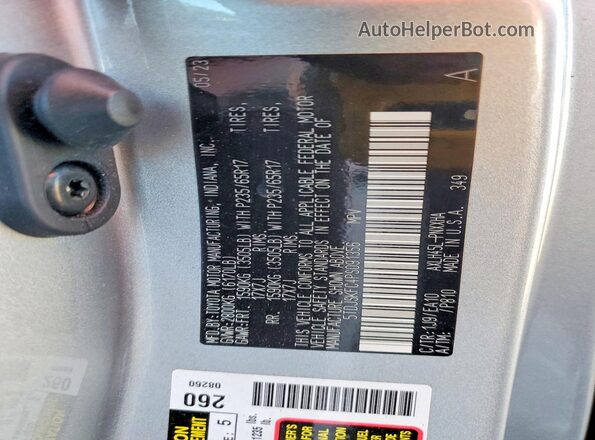 5TDJSKFC4PS091356 2023 TOYOTA SIENNA Silver Вид наклейки з VIN-кодом