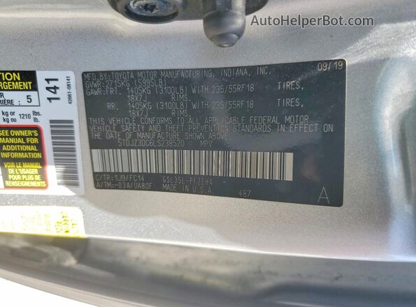 5TDJZ3DC6LS238520 2020 TOYOTA SIENNA Silver Vista interior de 360 grados