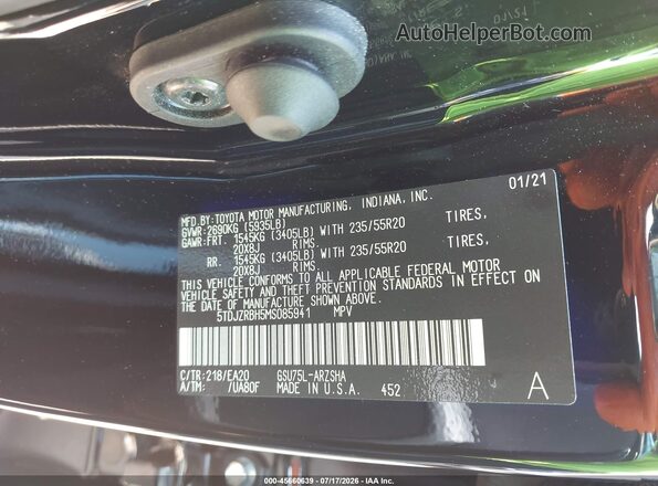 5TDJZRBH5MS085941 2021 TOYOTA HIGHLANDER Black Vista del compartimento del motor