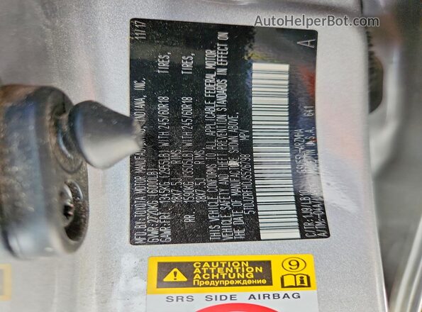 5TDJZRFH0JS526798 2018 TOYOTA HIGHLANDER Silver Vista de la etiqueta del VIN