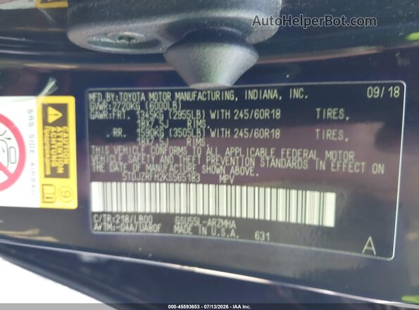 5TDJZRFH2KS565183 2019 TOYOTA HIGHLANDER Black Շարժիչի բաժամունքի տեսք