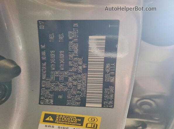 5TDJZRFH3HS389835 2017 TOYOTA HIGHLANDER Silver Vista de la etiqueta del VIN