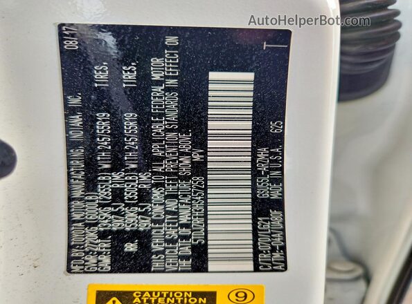 5TDJZRFH3HS457258 2017 TOYOTA HIGHLANDER White VIN sticker view