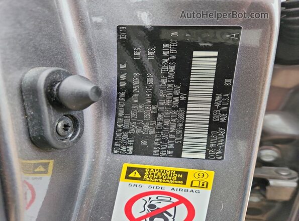 5TDJZRFH4KS588691 2019 TOYOTA HIGHLANDER Gray VIN կոդի պիտակի տեսք