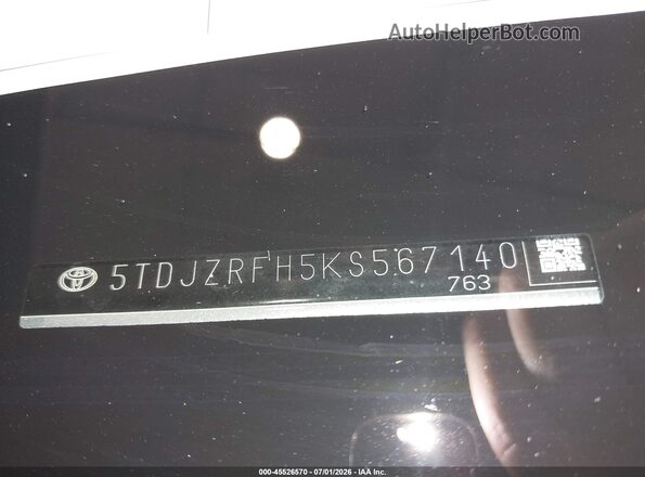 5TDJZRFH5KS567140 2019 TOYOTA HIGHLANDER Gray Вид підкапотного простору