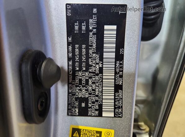 5TDJZRFH6HS374729 2017 TOYOTA HIGHLANDER Silver VIN sticker view