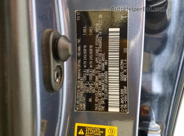 5TDJZRFH7JS806668 2018 TOYOTA HIGHLANDER Blue Vista de la etiqueta del VIN