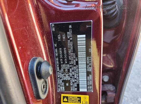 5TDJZRFH8JS906150 2018 TOYOTA HIGHLANDER Maroon VIN կոդի պիտակի տեսք