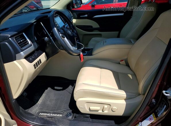 5TDJZRFH8KS704247 2019 TOYOTA HIGHLANDER Бордовый Вид салона спереди
