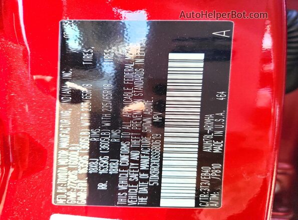 5TDKBRCH0SS680619 2025 TOYOTA HIGHLANDER Красный Вид наклейки с VIN-кодом