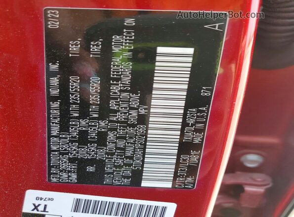 5TDKDRAH1PS021968 2023 TOYOTA HIGHLANDER Red Vista interior de 360 grados