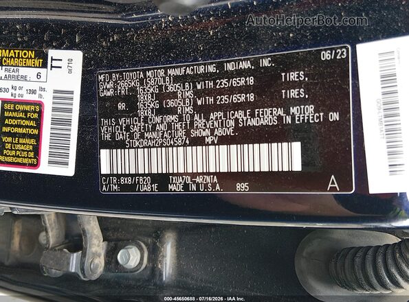 5TDKDRAH2PS045874 2023 TOYOTA HIGHLANDER Navy Vista del compartimento del motor