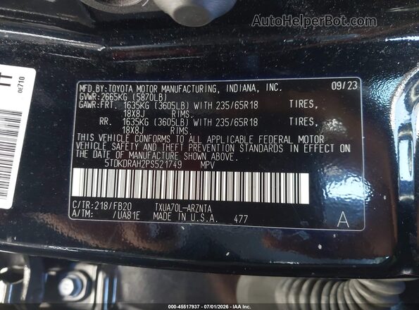 5TDKDRAH2PS521749 2023 TOYOTA HIGHLANDER Black Вид підкапотного простору