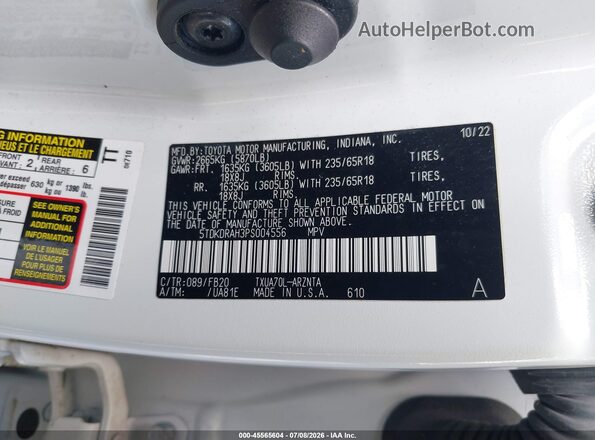 5TDKDRAH3PS004556 2023 TOYOTA HIGHLANDER White Շարժիչի բաժամունքի տեսք