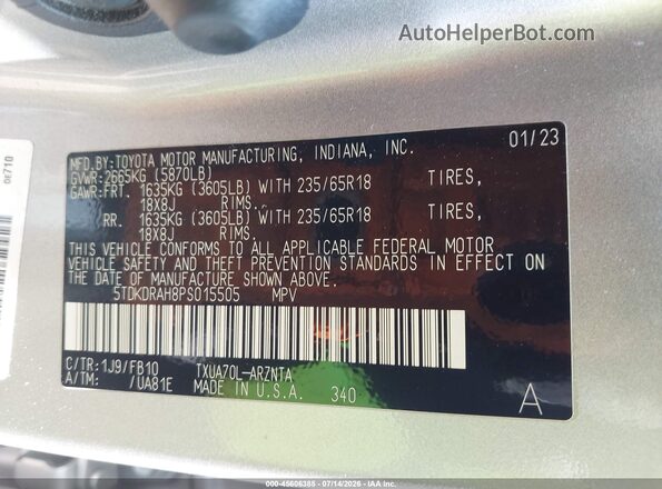 5TDKDRAH8PS015505 2023 TOYOTA HIGHLANDER Silver ძრავის განყოფილების ხედი