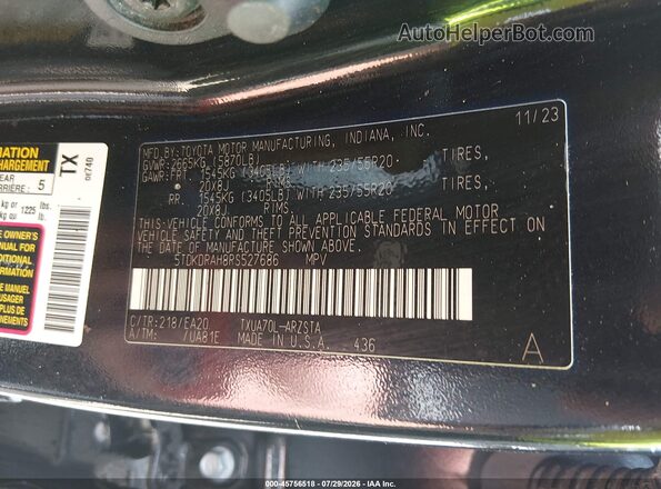 5TDKDRAH8RS527686 2024 TOYOTA HIGHLANDER Black Widok komory silnika