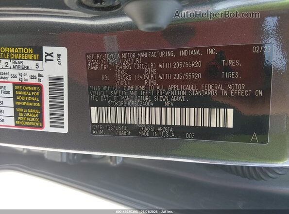 5TDKDRBH0PS024004 2023 TOYOTA HIGHLANDER Серый Вид подкапотного пространства