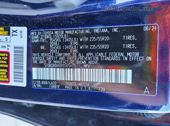 5TDKDRBH0RS565475 2024 TOYOTA HIGHLANDER Blue Vista interior de 360 grados