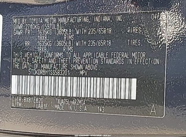 5TDKDRBH1SS583201 2025 TOYOTA HIGHLANDER Black Շարժիչի բաժամունքի տեսք