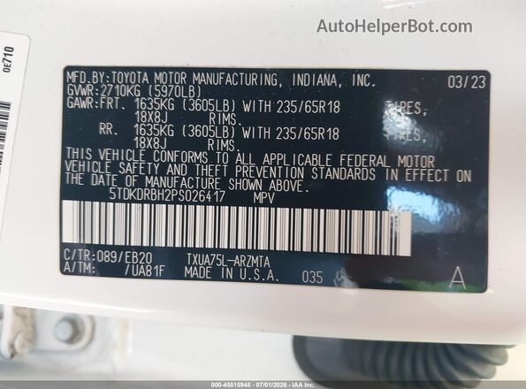 5TDKDRBH2PS026417 2023 TOYOTA HIGHLANDER White Vista del compartimento del motor