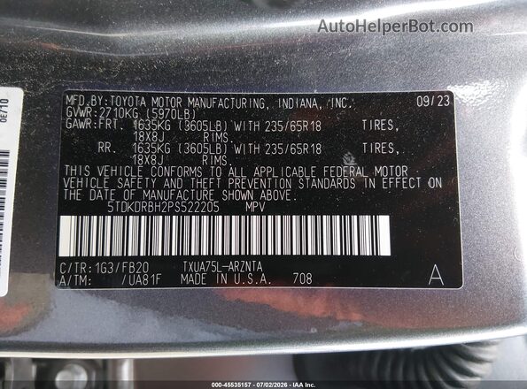 5TDKDRBH2PS522205 2023 TOYOTA HIGHLANDER Gray Widok komory silnika