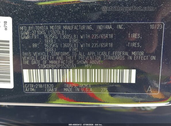 5TDKDRBH2PS526593 2023 TOYOTA HIGHLANDER Black Vista del compartimento del motor