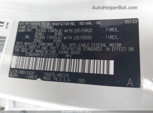 5TDKDRBH3PS513352 2023 TOYOTA HIGHLANDER Белый Вид подкапотного пространства