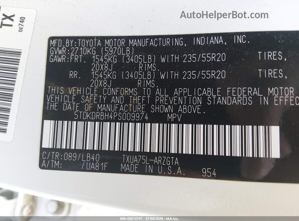 5TDKDRBH4PS009974 2023 TOYOTA HIGHLANDER White Widok komory silnika