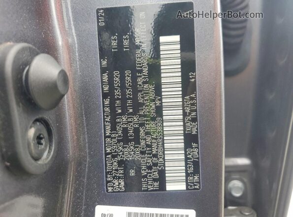 5TDKDRBH4RS538909 2024 TOYOTA HIGHLANDER Gray VIN կոդի պիտակի տեսք